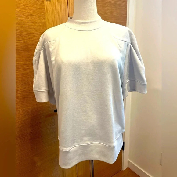 Agolde Tops - AGOLDE - Sweatshirt Washed French Terry Cotton Boxy Light Grey Puff Shoulders S
